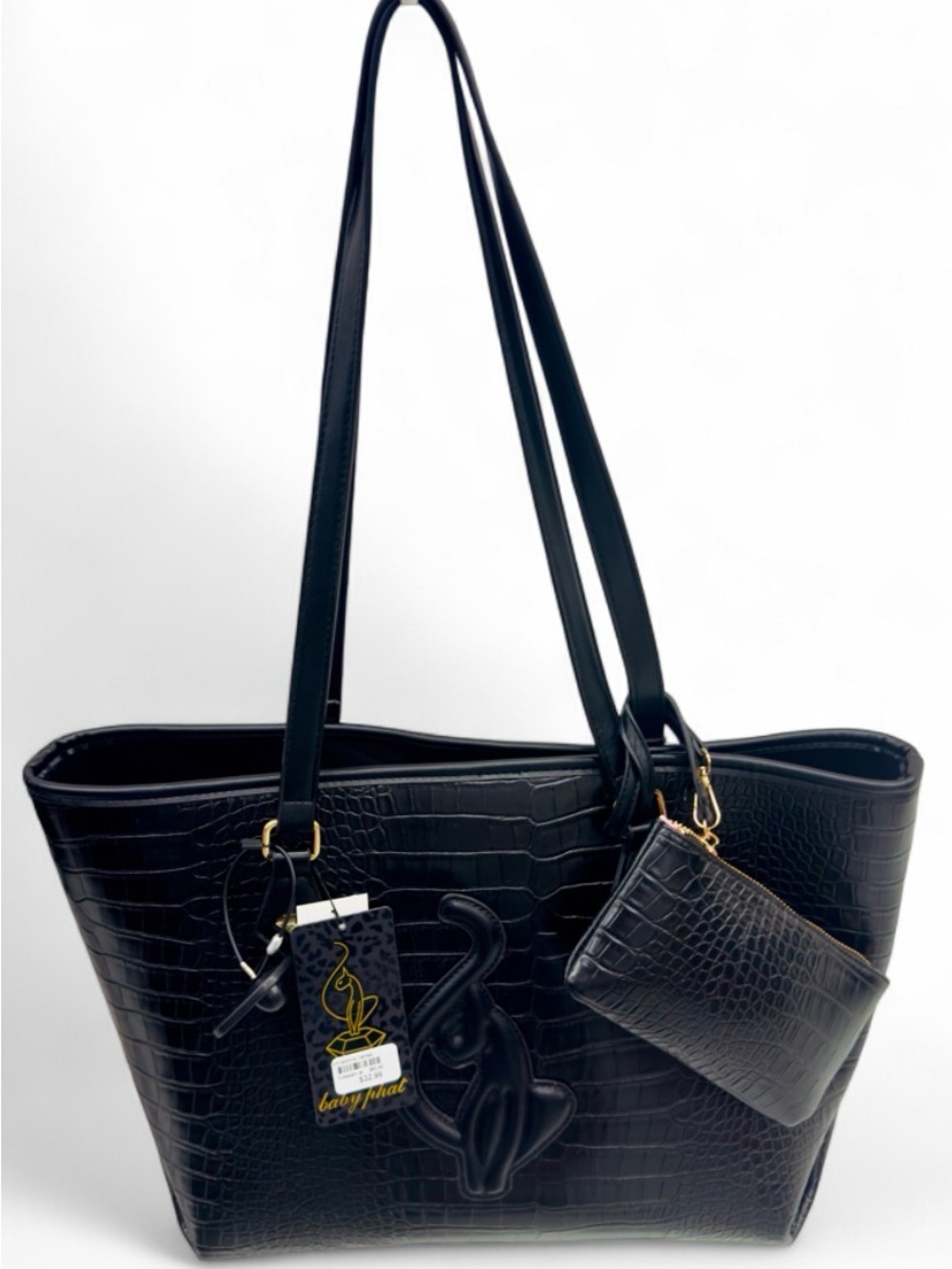 NEW BABY PHAT Oriental Cat black large Tote Handbag with Wallet